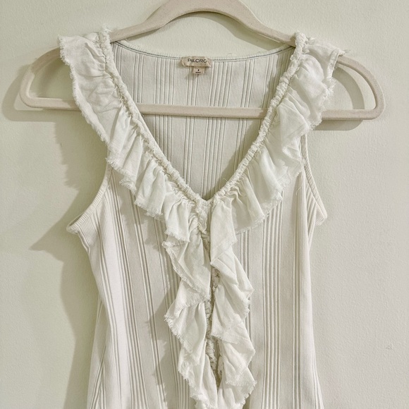 Pilcro White Ruffled Ribbed Tank Top - Picture 1 of 6